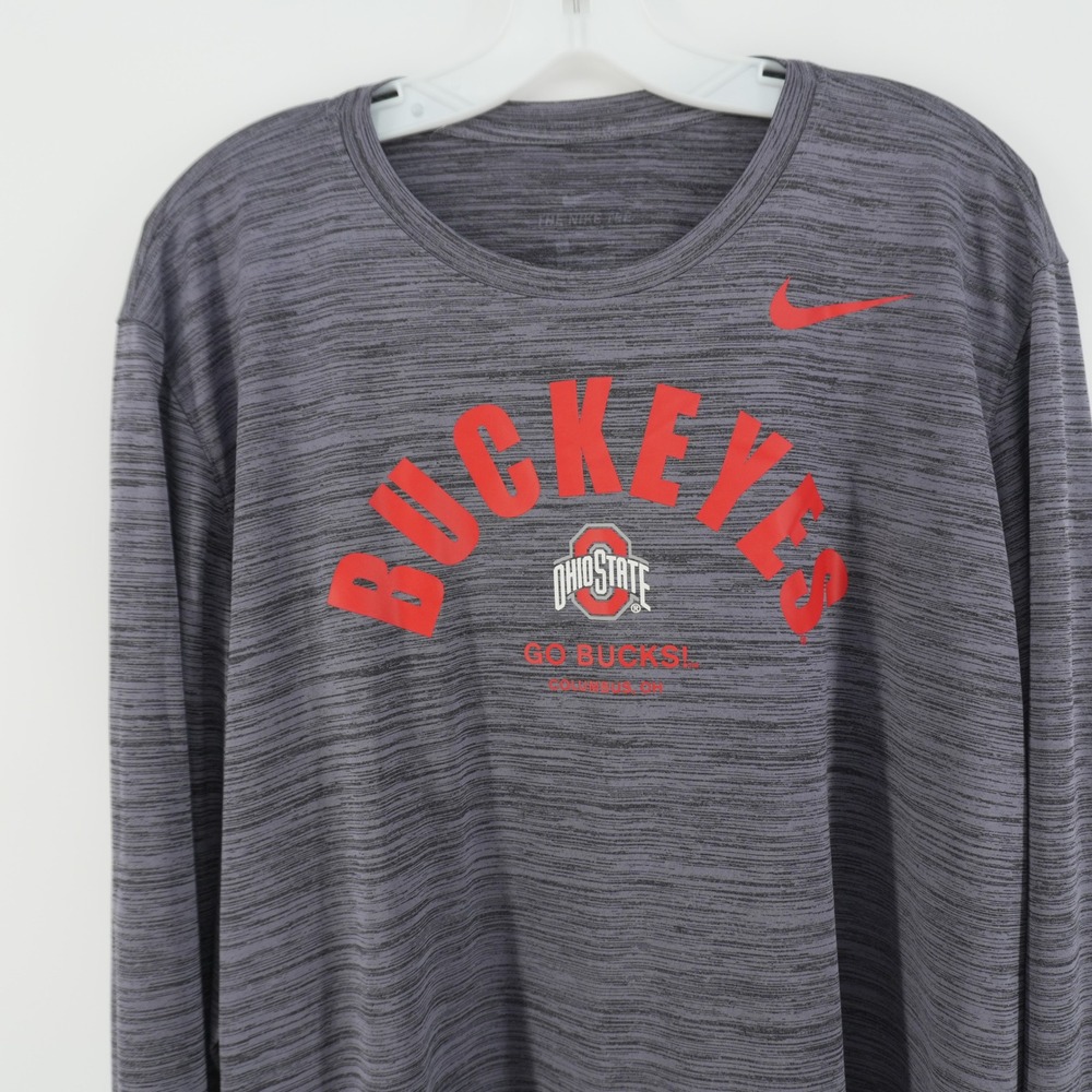 Nike Performance Shirt Mens Large Gray Ohio State Buckeyes Long Sleeve Dri-FIT